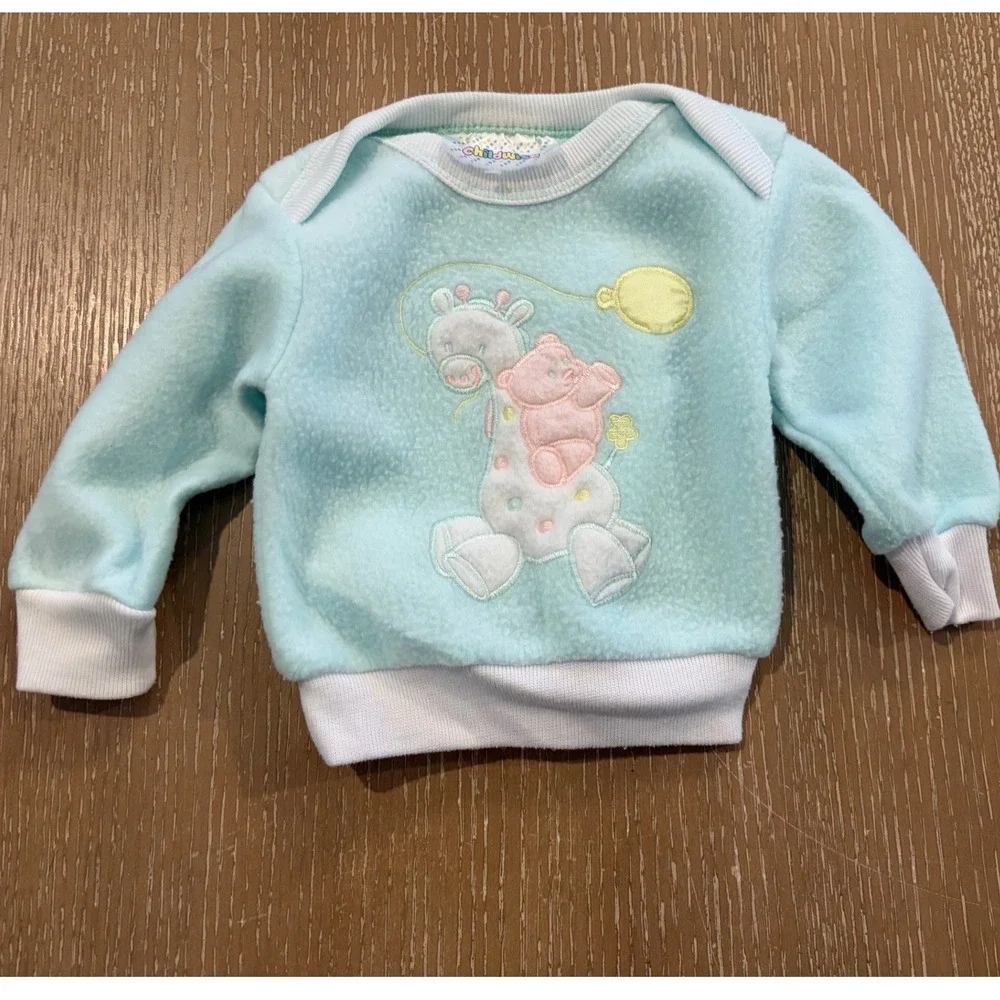 Vintage Childwise Baby 3-6 Months Lot Fleece Outfit Set Blue Sweatshirts Pants